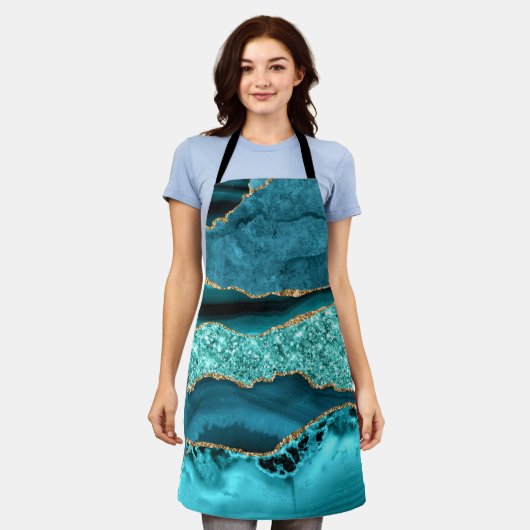 Blauwgroen Blauw Goud Glitter Marmer Turquoise Sch Schort (Gedragen)