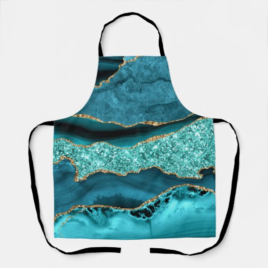 Blauwgroen Blauw Goud Glitter Marmer Turquoise Sch Schort (Voorkant)