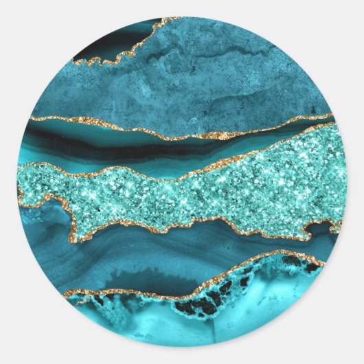 Blauwgroen Blauw Goud Glitter Marmer Turquoise Sti Ronde Sticker (Voorkant)