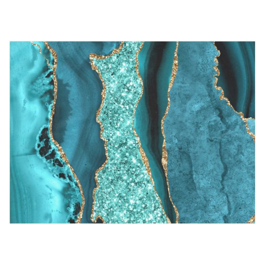 Blauwgroen Blauw Goud Glitter Marmer Turquoise Taf Tafelkleed (Voorkant (Horizontaal))