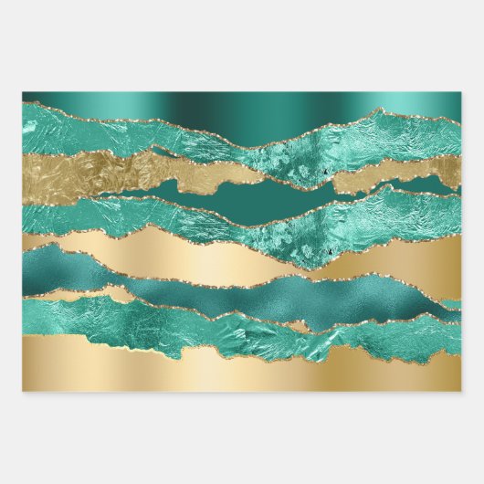 Blauwgroen blauw goud glitter metallic folie chic inpakpapier vel (Voorkant 3)