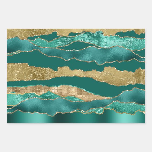 Blauwgroen blauw goud glitter metallic folie chic inpakpapier vel (Voorkant 2)