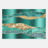 Blauwgroen blauw goud glitter metallic folie chic inpakpapier vel (Voorkant)