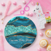 Blauwgroen Blauw Goud Glitter Papier Borden Aangep Papieren Bordje (Feest)