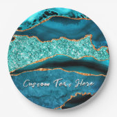 Blauwgroen Blauw Goud Glitter Papier Borden Aangep Papieren Bordje (Voorkant)