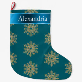 Blauwgroen Blauw Goud Glitter Sneeuwvlokken Kerstn Grote Kerstsok