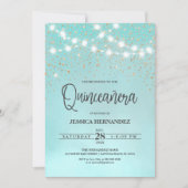 Blauwgroen Blauw Goud Glitter Sparkles Lights Quin Kaart (Voorkant)