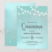 Blauwgroen Blauw Goud Glitter Sparkles Lights Quin Kaart (Voorkant / Achterkant)