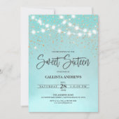 Blauwgroen Blauw Goud Glitter Sparkles Lights Swee Kaart (Voorkant)