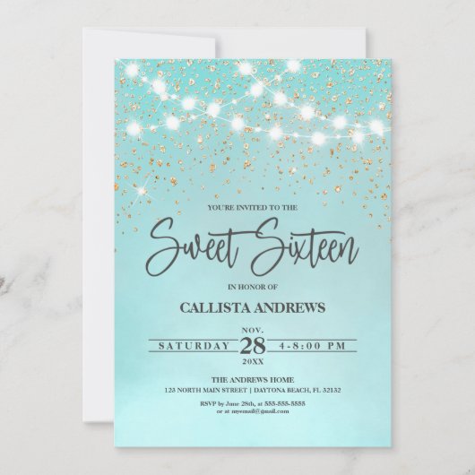 Blauwgroen Blauw Goud Glitter Sparkles Lights Swee Kaart (Voorkant)