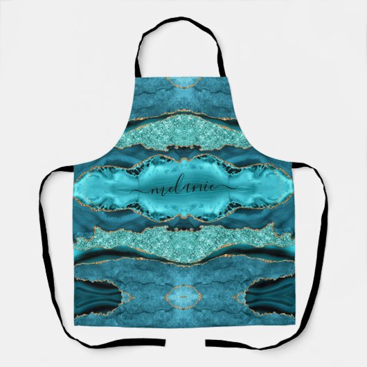 Blauwgroen blauw goud glitter turquoise aangepaste schort (Voorkant)