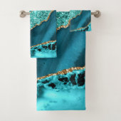 Blauwgroen blauw goud glitter turquoise badhanddoe bad handdoek (Insitu)