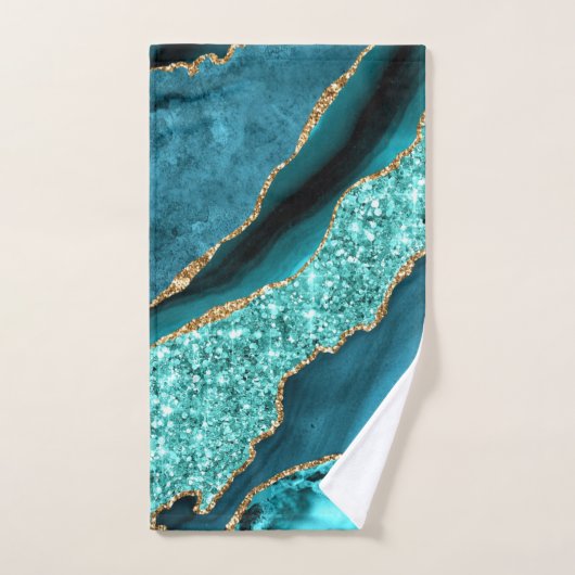 Blauwgroen blauw goud glitter turquoise badhanddoe bad handdoek (Handdoek)