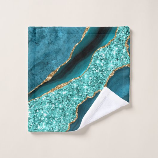 Blauwgroen blauw goud glitter turquoise badhanddoe bad handdoek (Wasdoekje)
