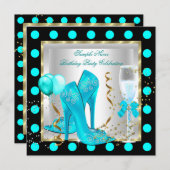 Blauwgroen blauw goud Glitter White Spot Birthday  Kaart (Voorkant / Achterkant)