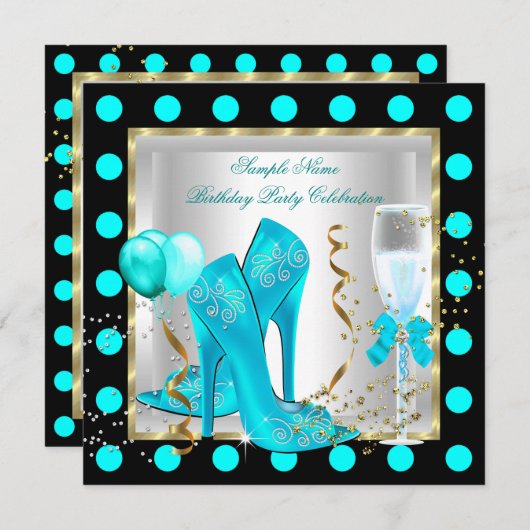 Blauwgroen blauw goud Glitter White Spot Birthday  Kaart (Voorkant / Achterkant)