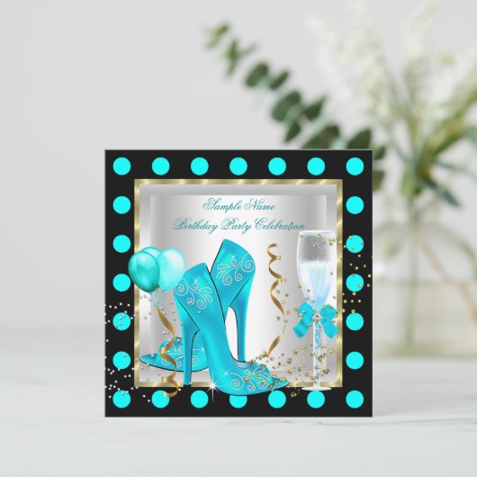 Blauwgroen blauw goud Glitter White Spot Birthday  Kaart (Staand voorkant)