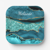 Blauwgroen Blauw Goud Marmer Aangepaste Naam Papie Papieren Bordje (Voorkant)