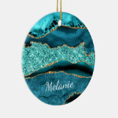 Blauwgroen Blauw Goud Marmer Aqua Turquoise Aangep Keramisch Ornament (Rechts)