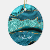 Blauwgroen Blauw Goud Marmer Aqua Turquoise Aangep Keramisch Ornament (Links)