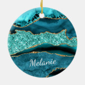 Blauwgroen Blauw Goud Marmer Aqua Turquoise Aangep Keramisch Ornament (Achterkant)
