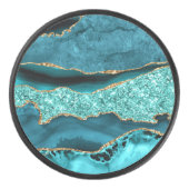 Blauwgroen Blauw Goud Marmer Aqua Turquoise Hockey Hockey Puck (Voorkant)