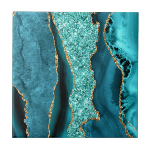 Blauwgroen Blauw Goud Marmer Aqua Turquoise Kerami Tegeltje