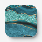 Blauwgroen Blauw Goud Marmer Aqua Turquoise Papier Papieren Bordje (Voorkant)