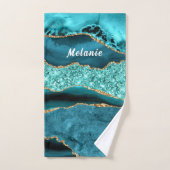 Blauwgroen Blauw Goud Marmer Custom Jouw naam Badh Bad Handdoek (Handdoek)