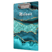 Blauwgroen Blauw Goud Marmer Custom Jouw naam Klem Klembord (Links)