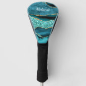 Blauwgroen Blauw Goud Marmer Custom Naam Golf Head Golfheadcover (Voorkant)