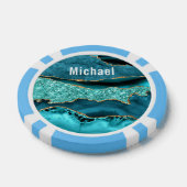 Blauwgroen Blauw Goud Marmer Custom Name Poker Chi Chips (Enkel)