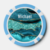 Blauwgroen Blauw Goud Marmer Custom Name Poker Chi Chips (Achterkant)