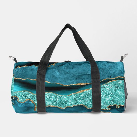 Blauwgroen Blauw Goud Marmer Turquoise Aangepaste  Plunjezak (Voorkant)