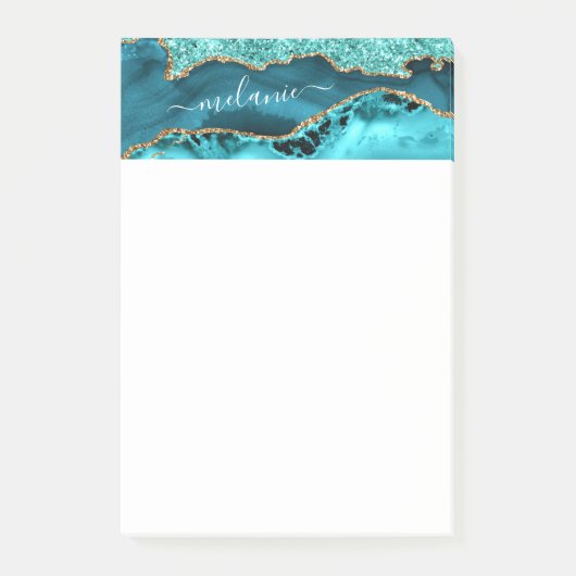 Blauwgroen Blauw Goud Marmer Turquoise Aangepaste  Post-it® Notes (Voorkant)
