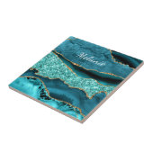 Blauwgroen Blauw Goud Marmer Turquoise Aangepaste  Tegeltje (Zijkant)