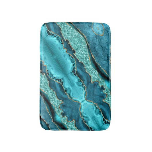 Blauwgroen blauw goud marmer turquoise badmat cade (Voorkant Verticaal)
