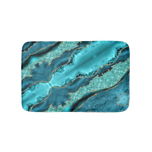 Blauwgroen blauw goud marmer turquoise badmat cade (Voorkant)