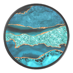 Blauwgroen Blauw Goud Marmer Turquoise Gift Hockey Hockey Puck