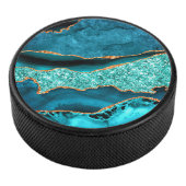 Blauwgroen Blauw Goud Marmer Turquoise Gift Hockey Hockey Puck (3/4)