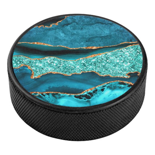 Blauwgroen Blauw Goud Marmer Turquoise Gift Hockey Hockey Puck (3/4)