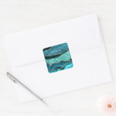Blauwgroen Blauw Goud Marmer Turquoise Jouw naam S Vierkante Sticker (Envelop)