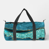 Blauwgroen Blauw Goud Marmer Turquoise met Aangepa Plunjezak (Voorkant)