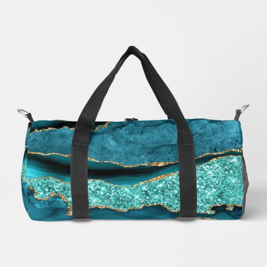 Blauwgroen Blauw Goud Marmer Turquoise met Aangepa Plunjezak (Voorkant)