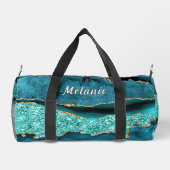 Blauwgroen Blauw Goud Marmer Turquoise met Aangepa Plunjezak (Achterkant)