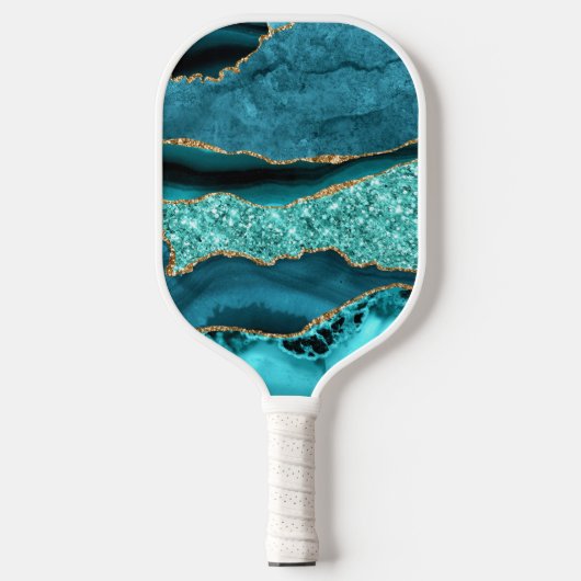 Blauwgroen Blauw Goud Marmer Turquoise Pickleball Paddle (Voorkant)