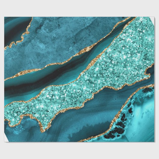 Blauwgroen Blauw Goud Marmer Turquoise Wrapping Pa Cadeaupapier (Vlak)