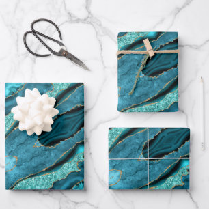 Blauwgroen Blauw Goud Marmer Turquoise Wrapping Pa Inpakpapier Vel