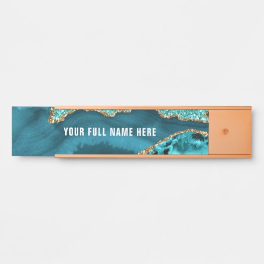 Blauwgroen Blauw Goud Marmeren Douanenaam Deurteke Deurbordje (Voorkant)