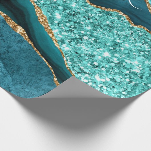 Blauwgroen Blauw Goud Marmeren Douanenaam Verpakke Cadeaupapier (Hoek)